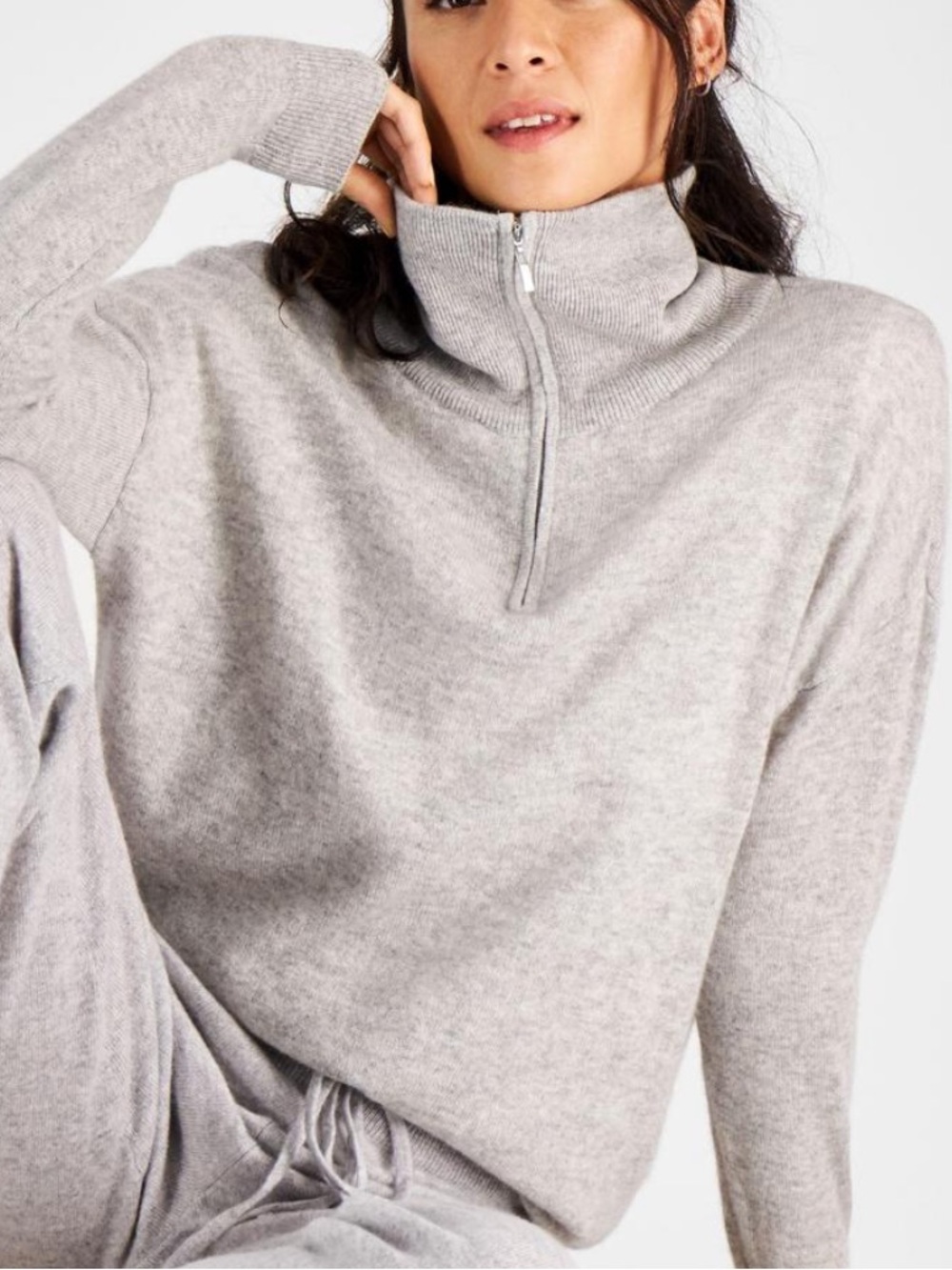 Charter Club Luxury Cashmere Light Greige 1/4 Zip Sweater